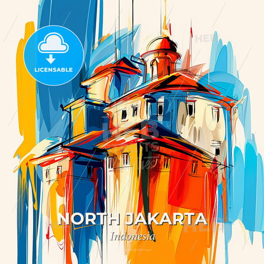 Vibrant North Jakarta, Indonesia - A Painting Of A Building - Square format print template