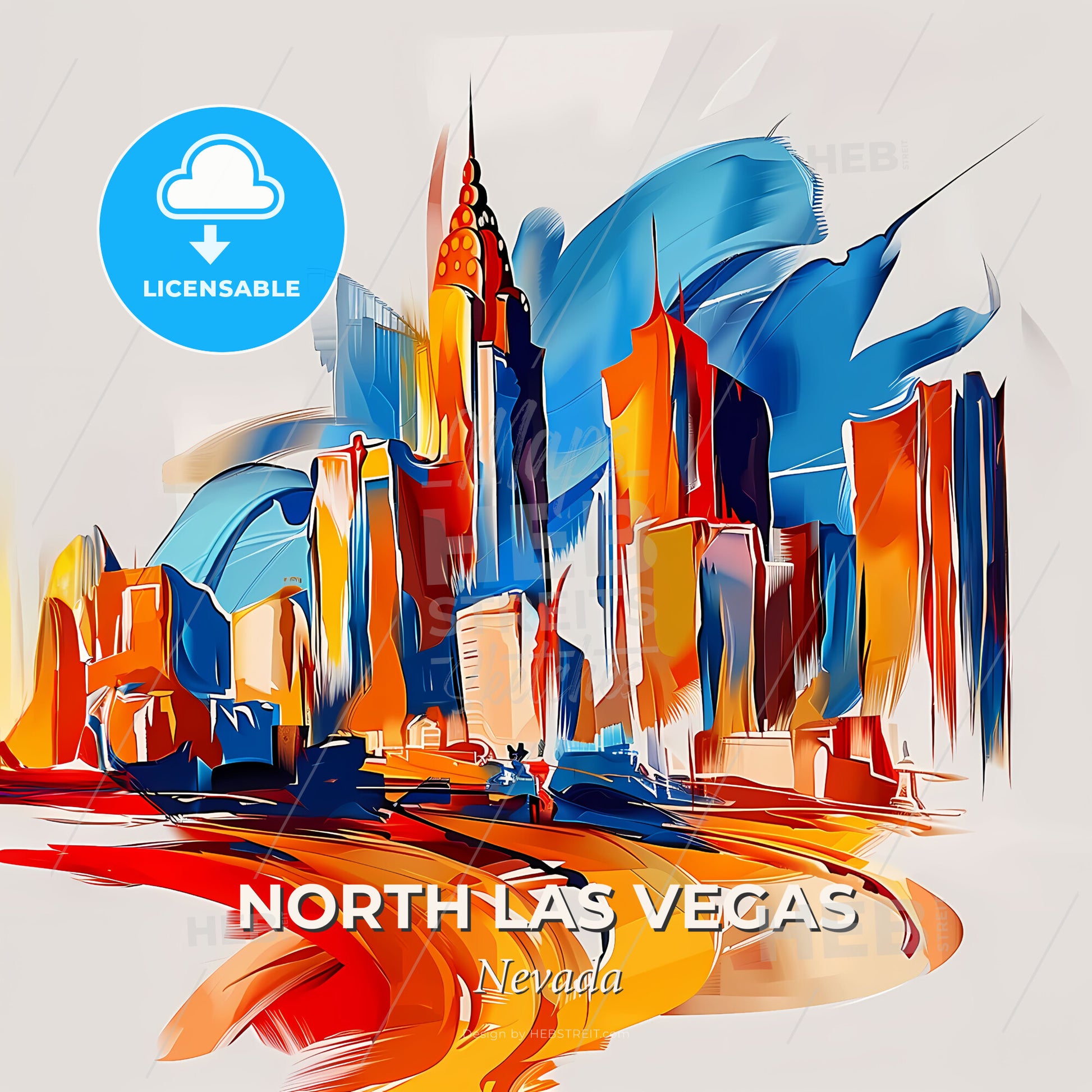 Vibrant North Las Vegas, Nevada - A Colorful Cityscape With A Road - Square format print template