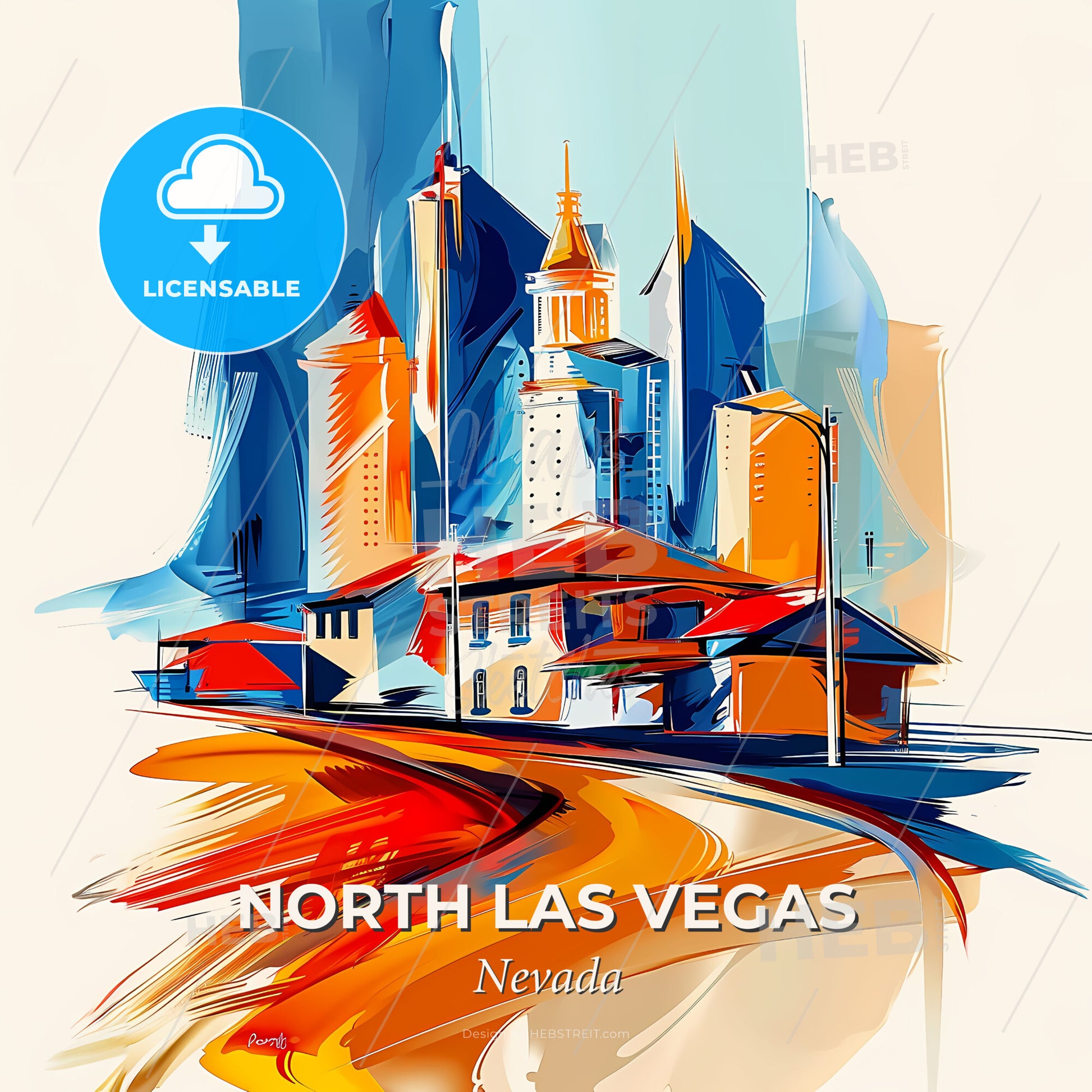 Vibrant North Las Vegas, Nevada - A Painting Of A City - Square format print template