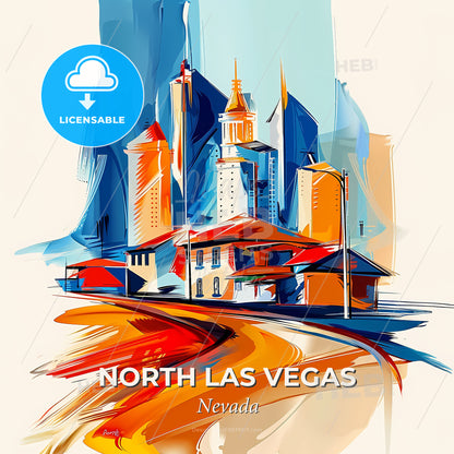 Vibrant North Las Vegas, Nevada - A Painting Of A City - Square format print template