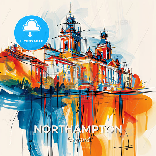 Vibrant Northampton, England - A Colorful Painting Of A Building - Square format print template
