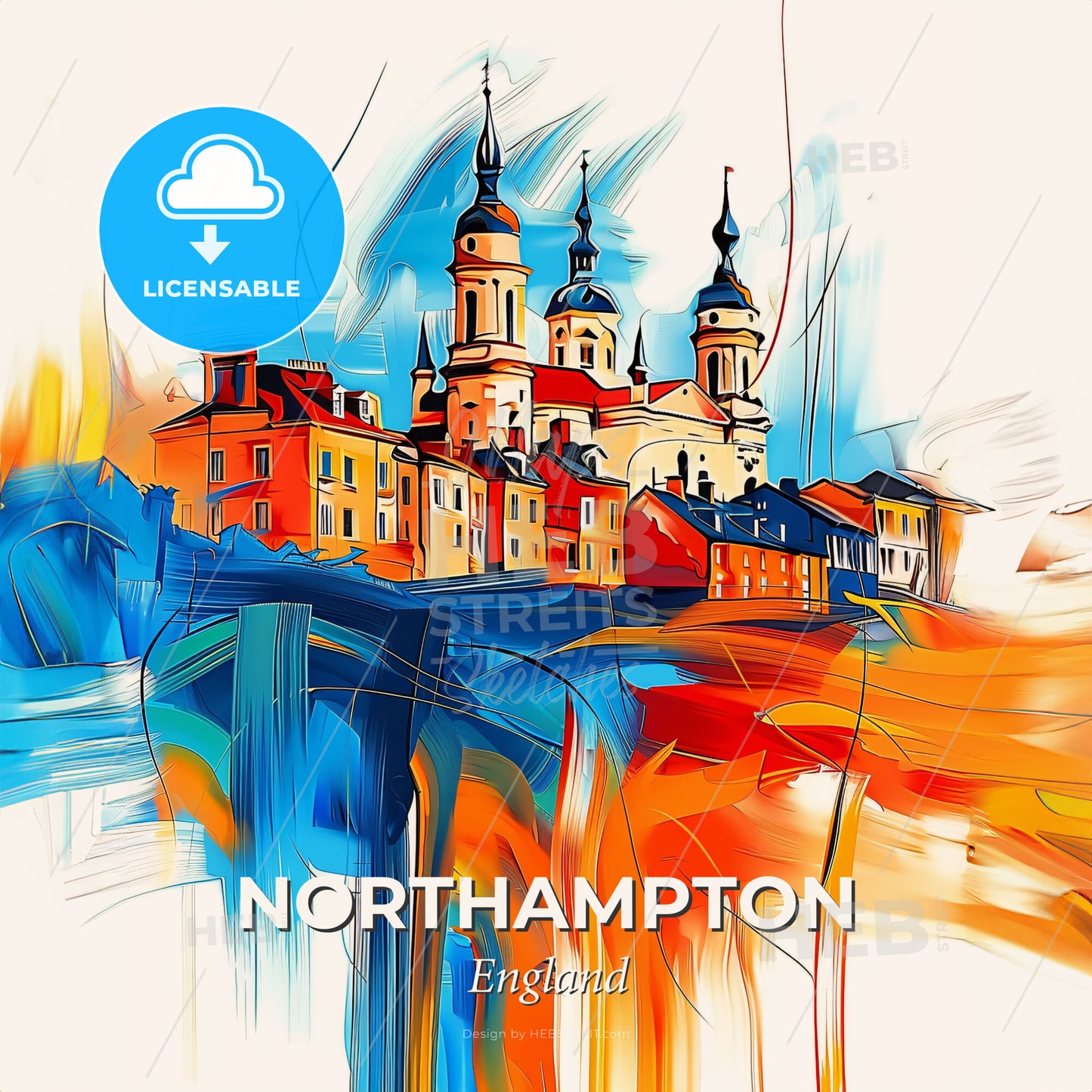 Vibrant Northampton, England - A Painting Of A Building With Towers And Towers - Square format print template