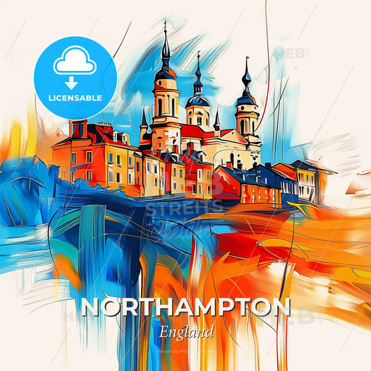 Vibrant Northampton, England - A Painting Of A Building With Towers And Towers - Square format print template