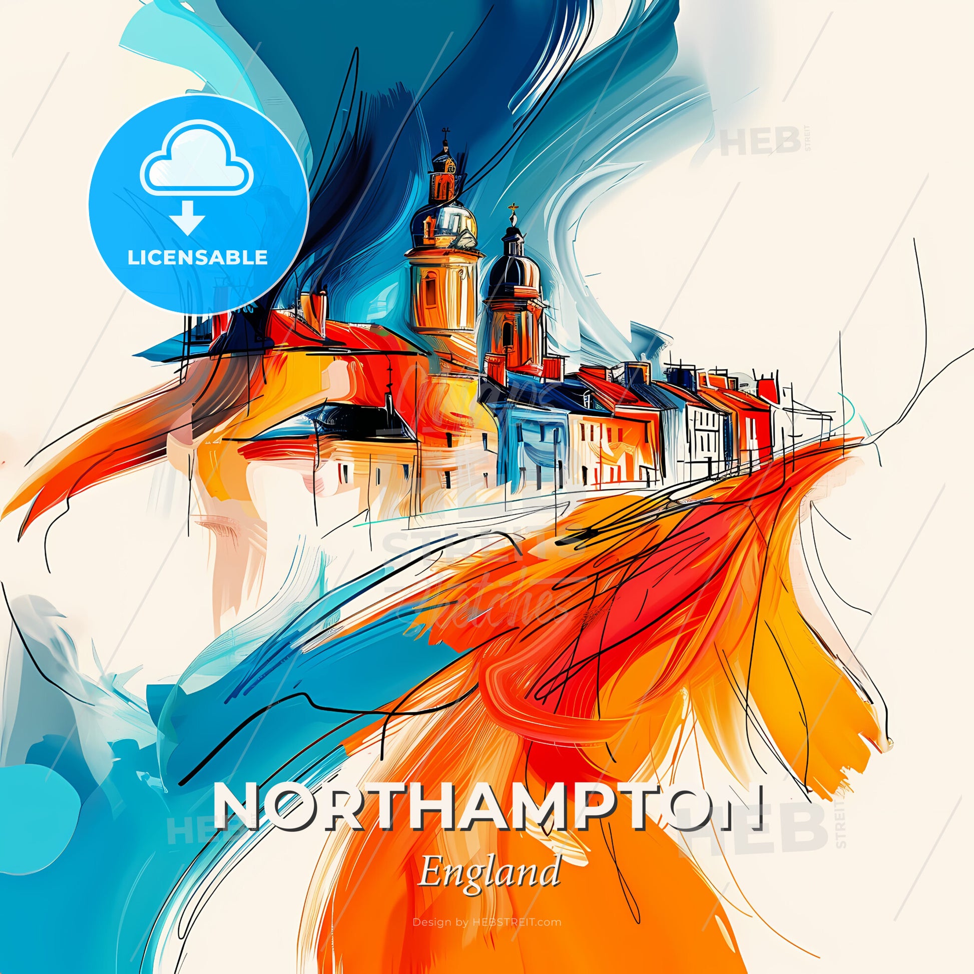 Vibrant Northampton, England - A Painting Of A City - Square format print template