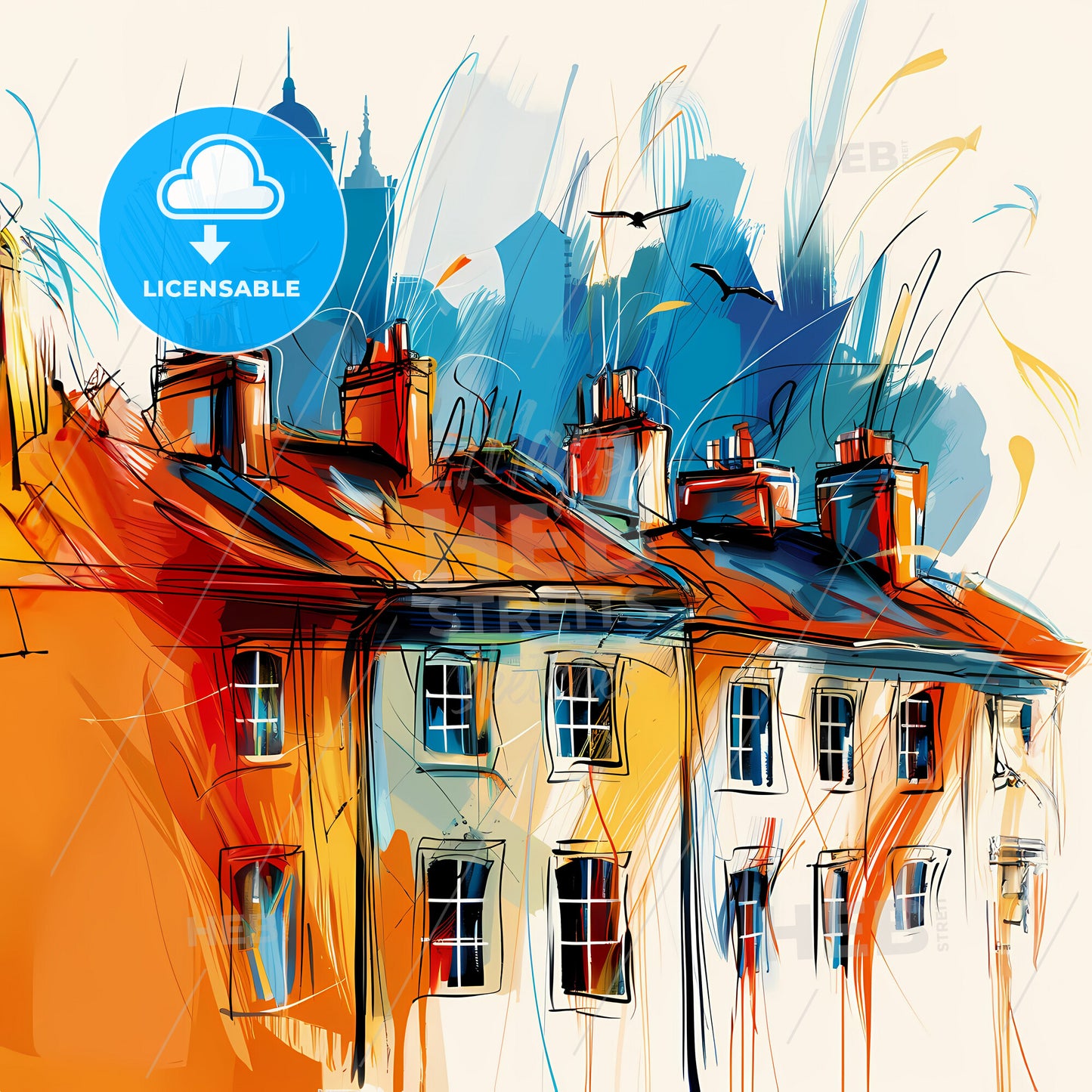 Vibrant Northampton, England - A Painting Of A Row Of Houses