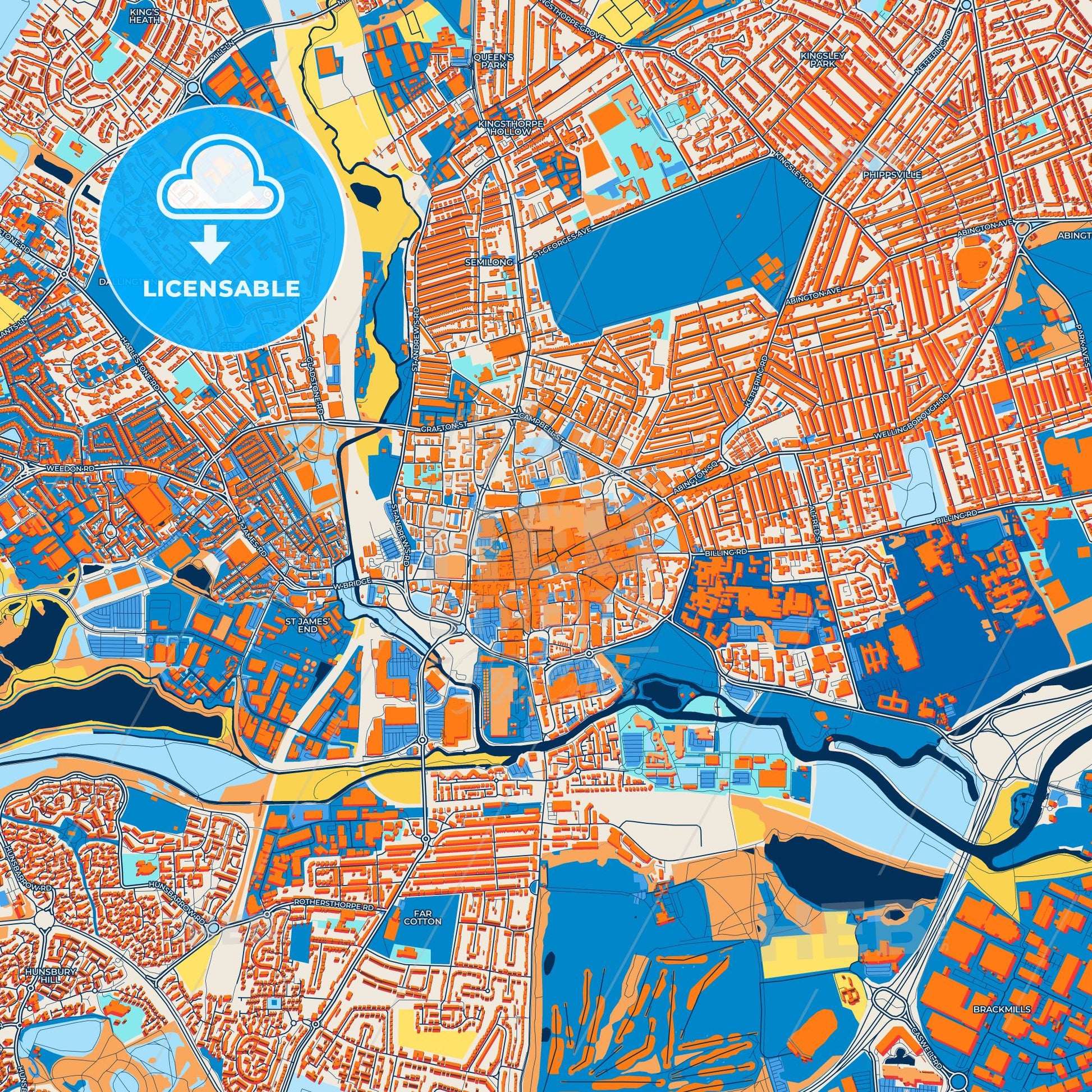 Colorful Northampton Street Map with Labels and Buildings