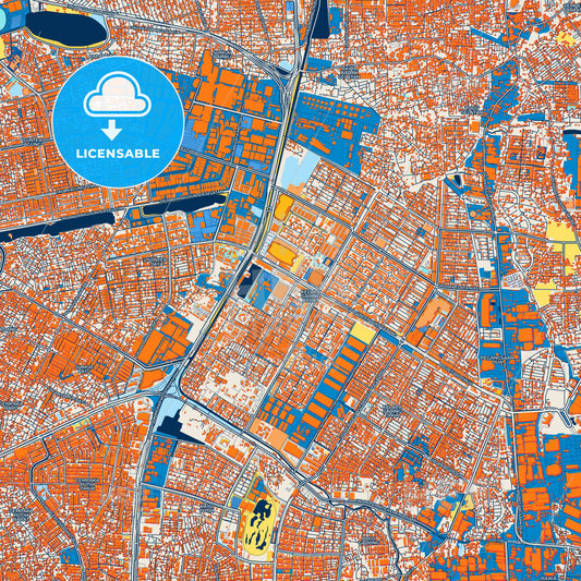 Colorful North Jakarta Street Map with Labels and Buildings