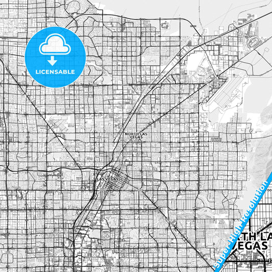 North Las Vegas, Nevada light map with streetnames, citynames and districts