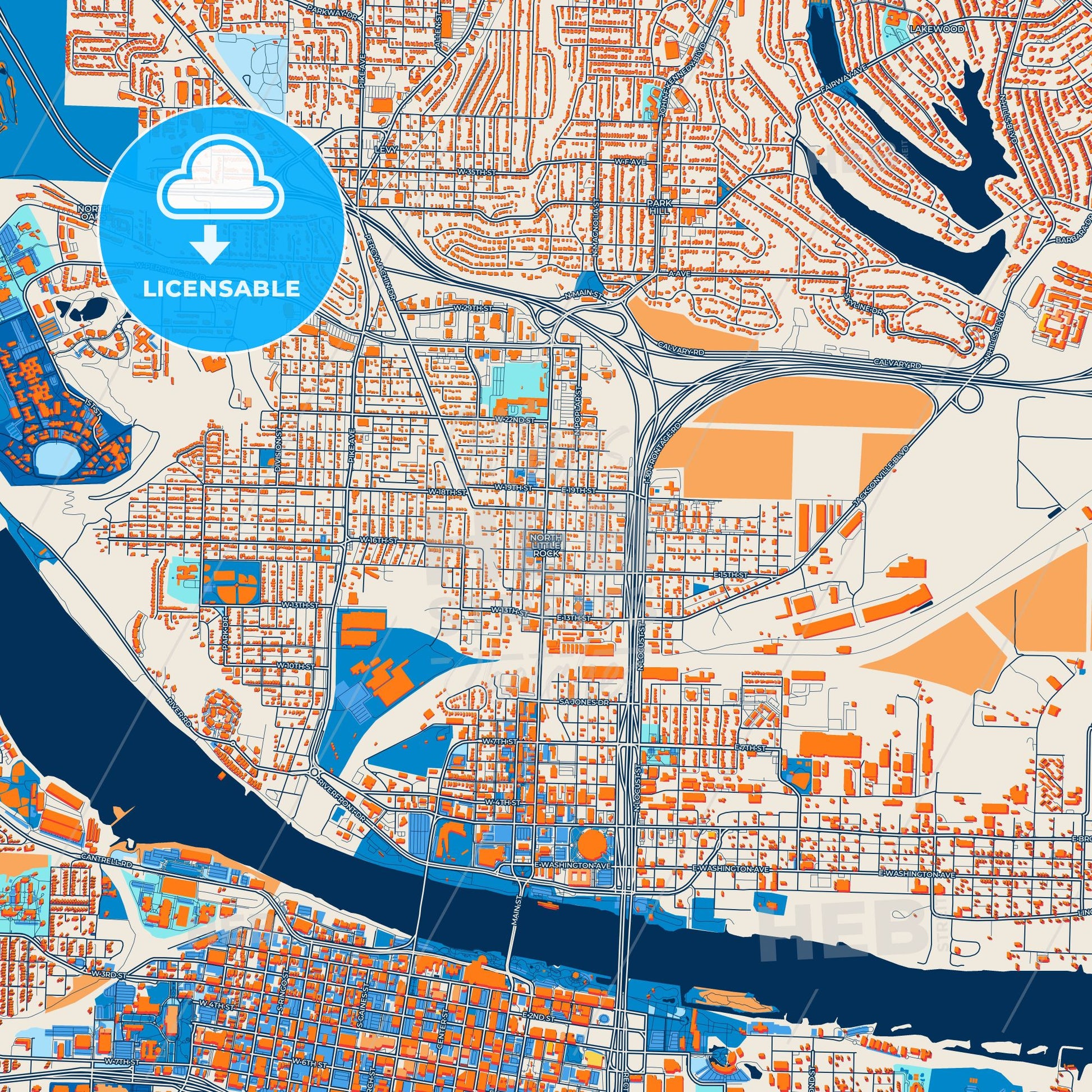 Colorful North Little Rock Street Map with Labels and Buildings