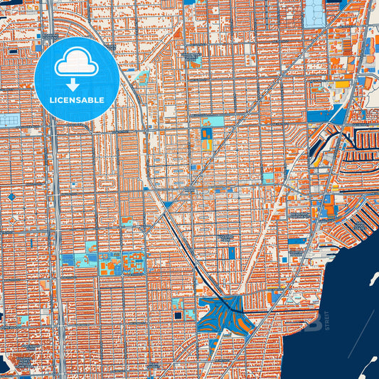 Colorful North Miami Street Map with Labels and Buildings