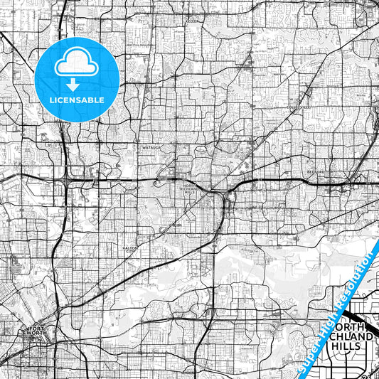 North Richland Hills, Texas light map with streetnames, citynames and districts