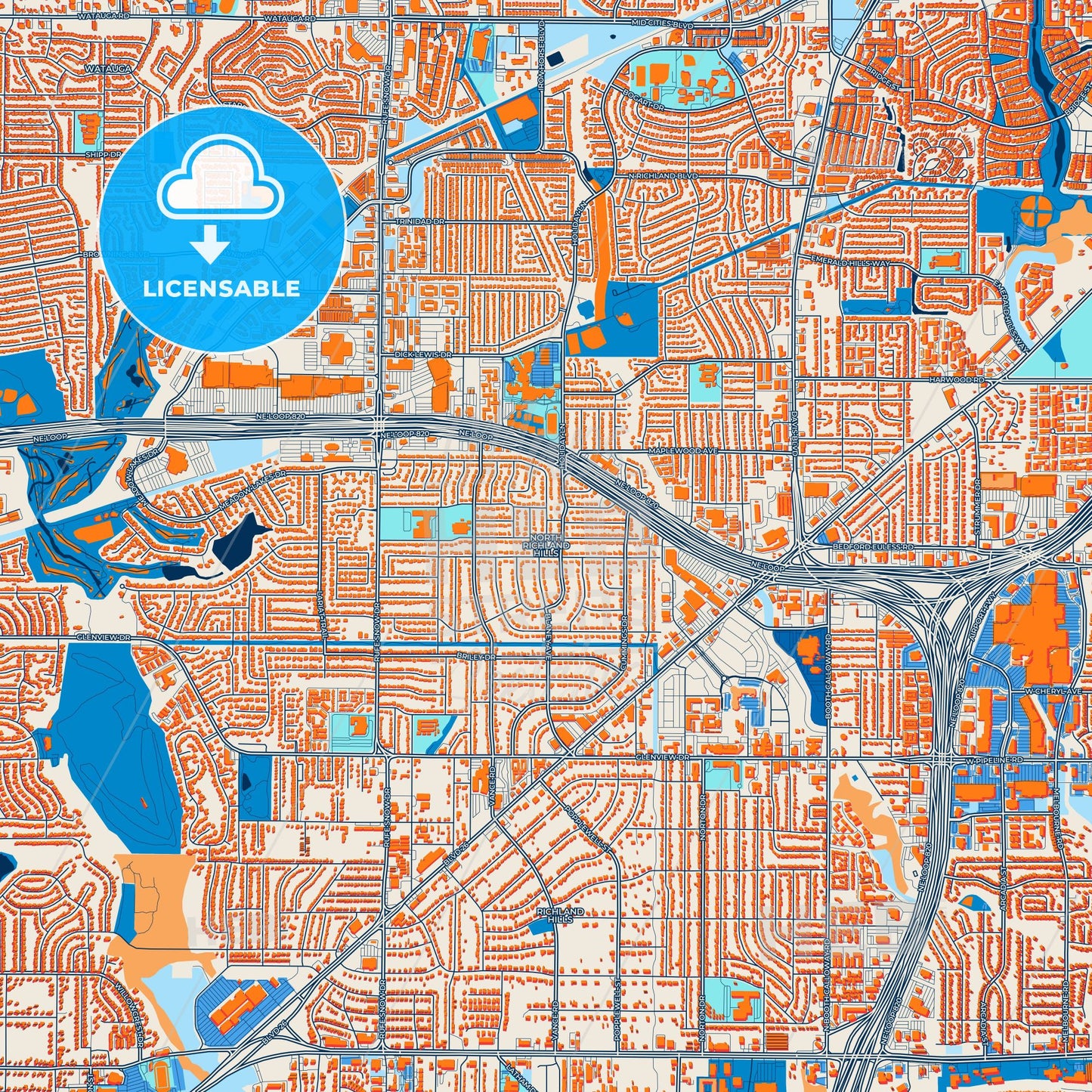 Colorful North Richland Hills Street Map with Labels and Buildings