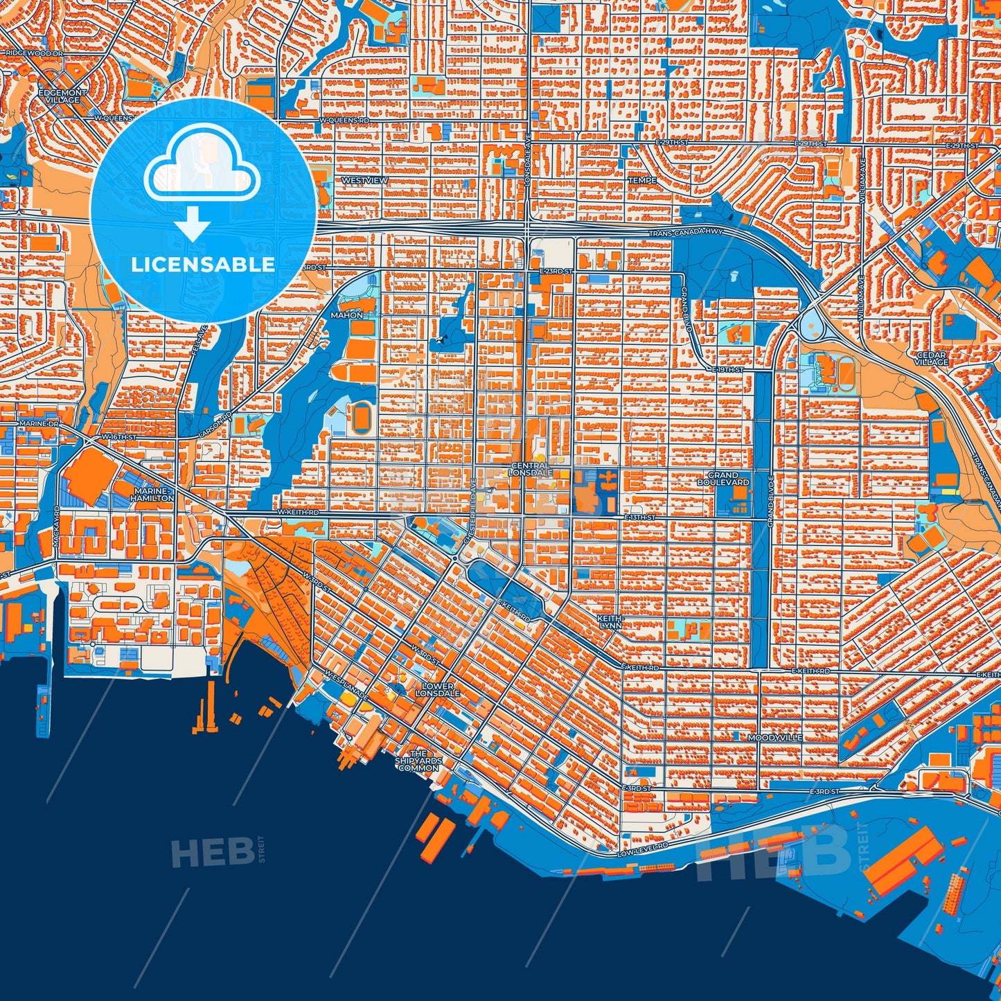 Colorful North Vancouver Street Map with Labels and Buildings