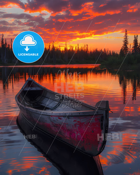 Vibrant Artistic Depiction of Northwest Territories, Canada with a Boat on Water