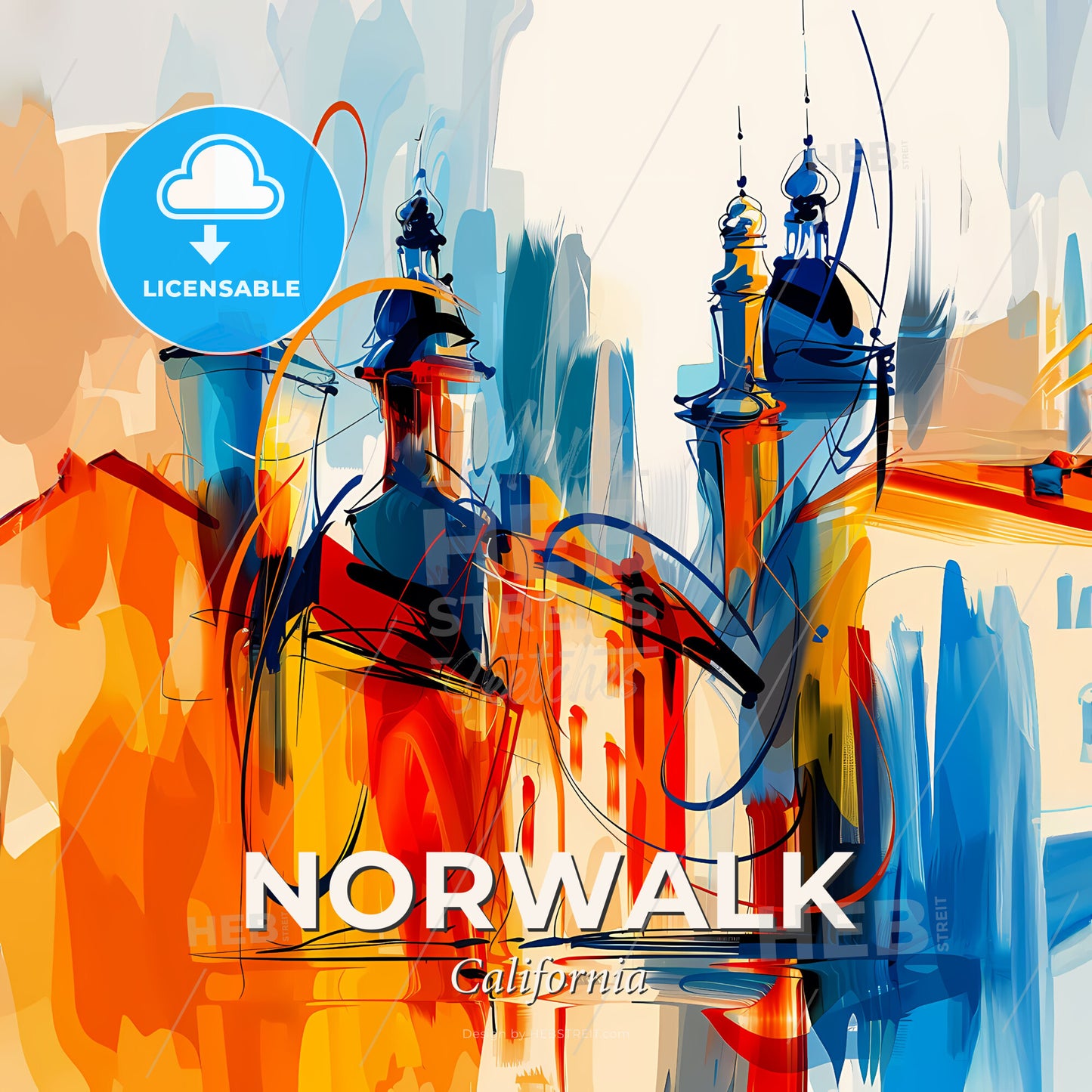 Vibrant Norwalk, California - A Painting Of A Building - Square format print template