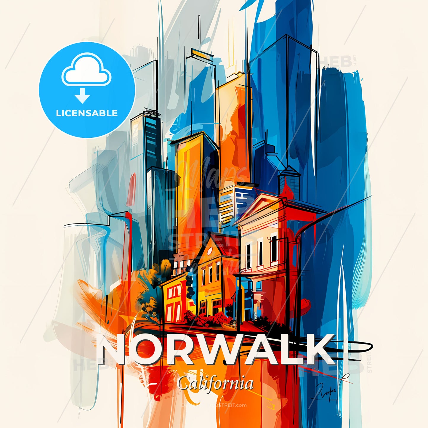 Vibrant Norwalk, California - A Painting Of A City - Square format print template