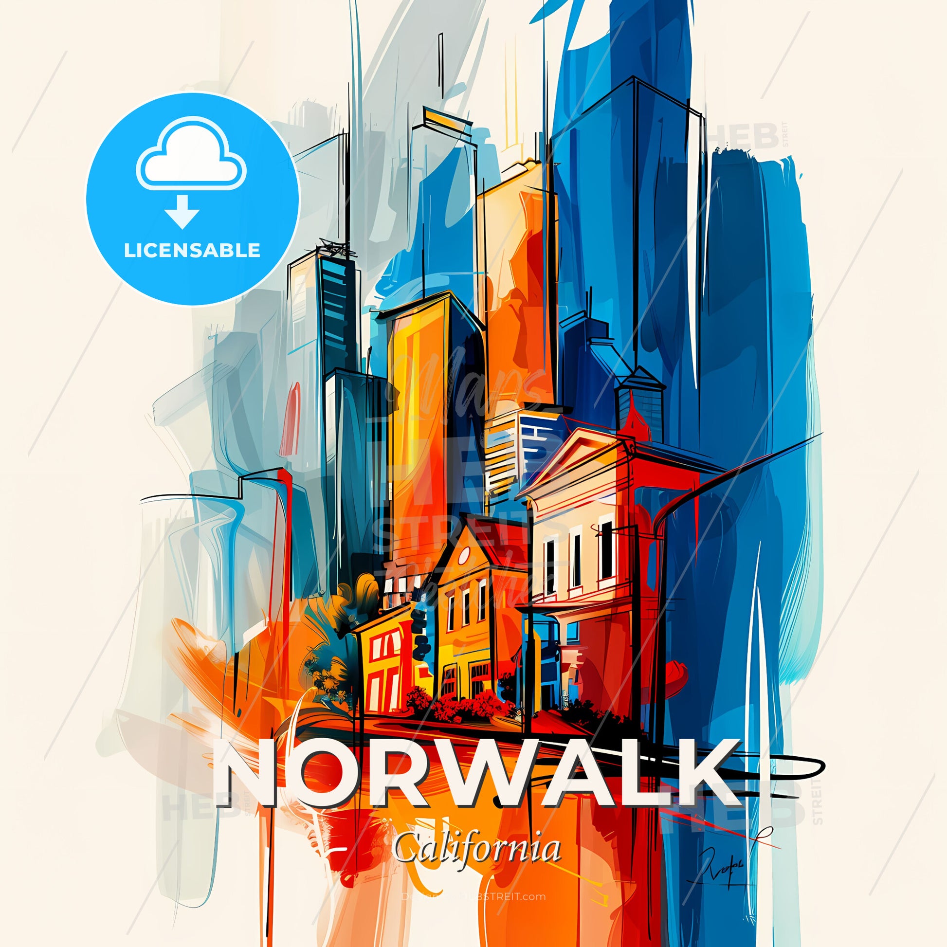 Vibrant Norwalk, California - A Painting Of A City - Square format print template
