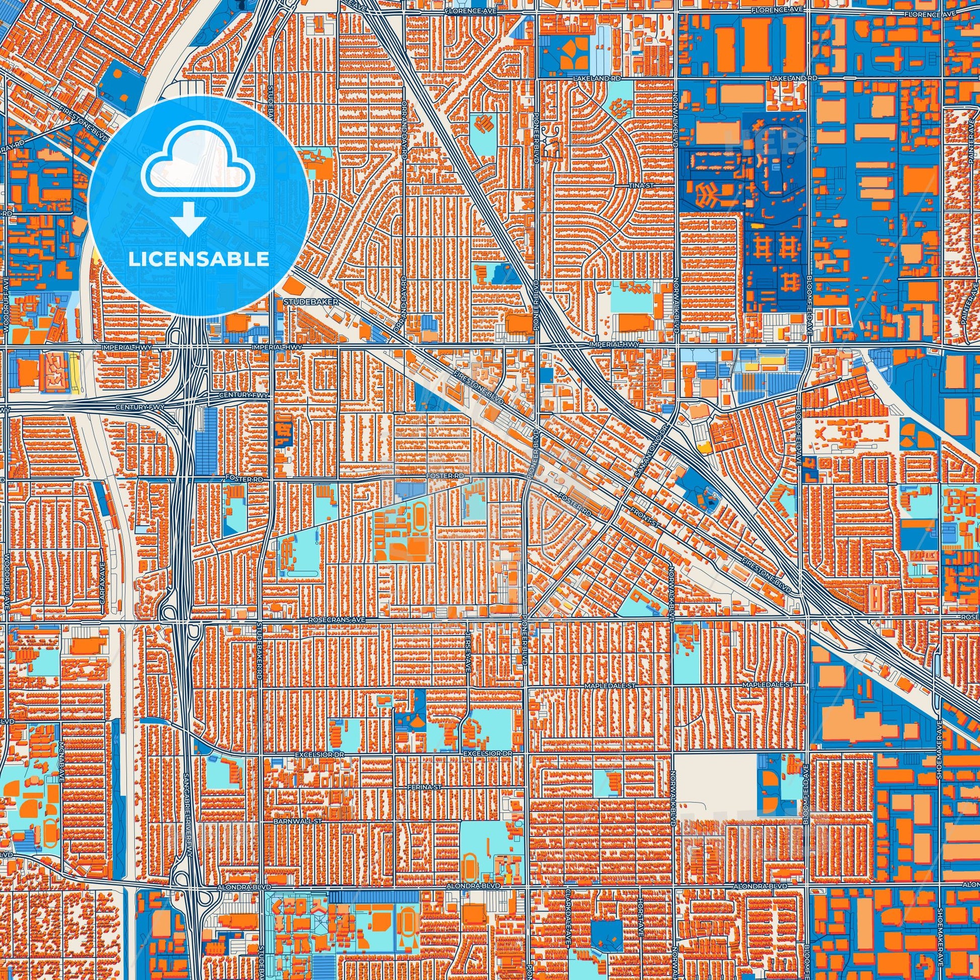 Colorful Norwalk Street Map with Labels and Buildings