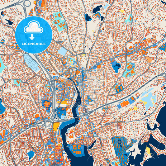 Colorful Norwalk Street Map with Labels and Buildings