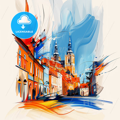 Vibrant Norwich, England - A Colorful Painting Of A Street With Buildings