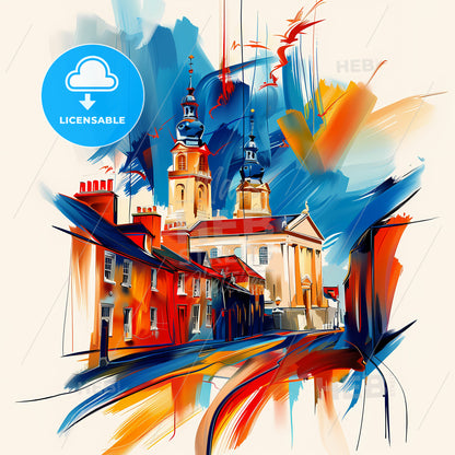 Vibrant Norwich, England - A Painting Of A Building With Towers