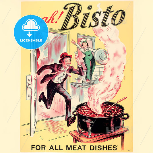 Nostalgic BISTO Meat Dishes Vintage Ad with Whimsical Charm