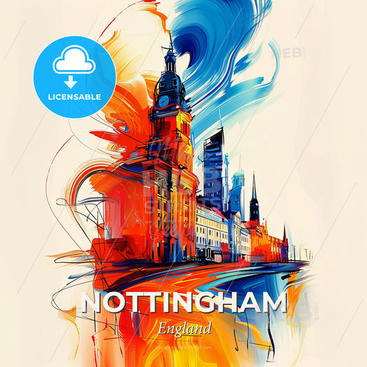 Vibrant Nottingham, England - A Colorful Painting Of A Building - Square format print template