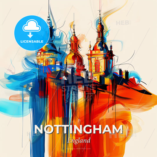 Vibrant Nottingham, England - A Colorful Painting Of A Building - Square format print template
