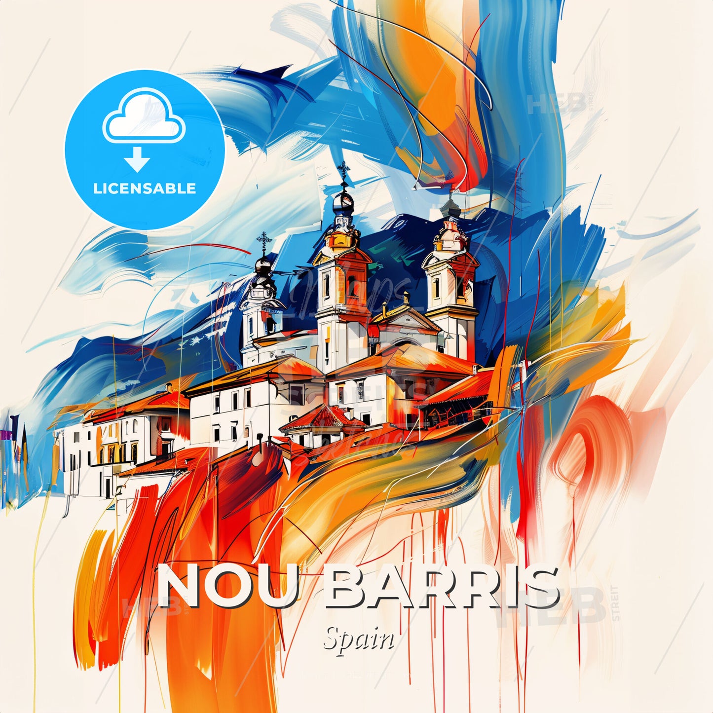 Vibrant Nou Barris, Spain - A Painting Of A Building - Square format print template