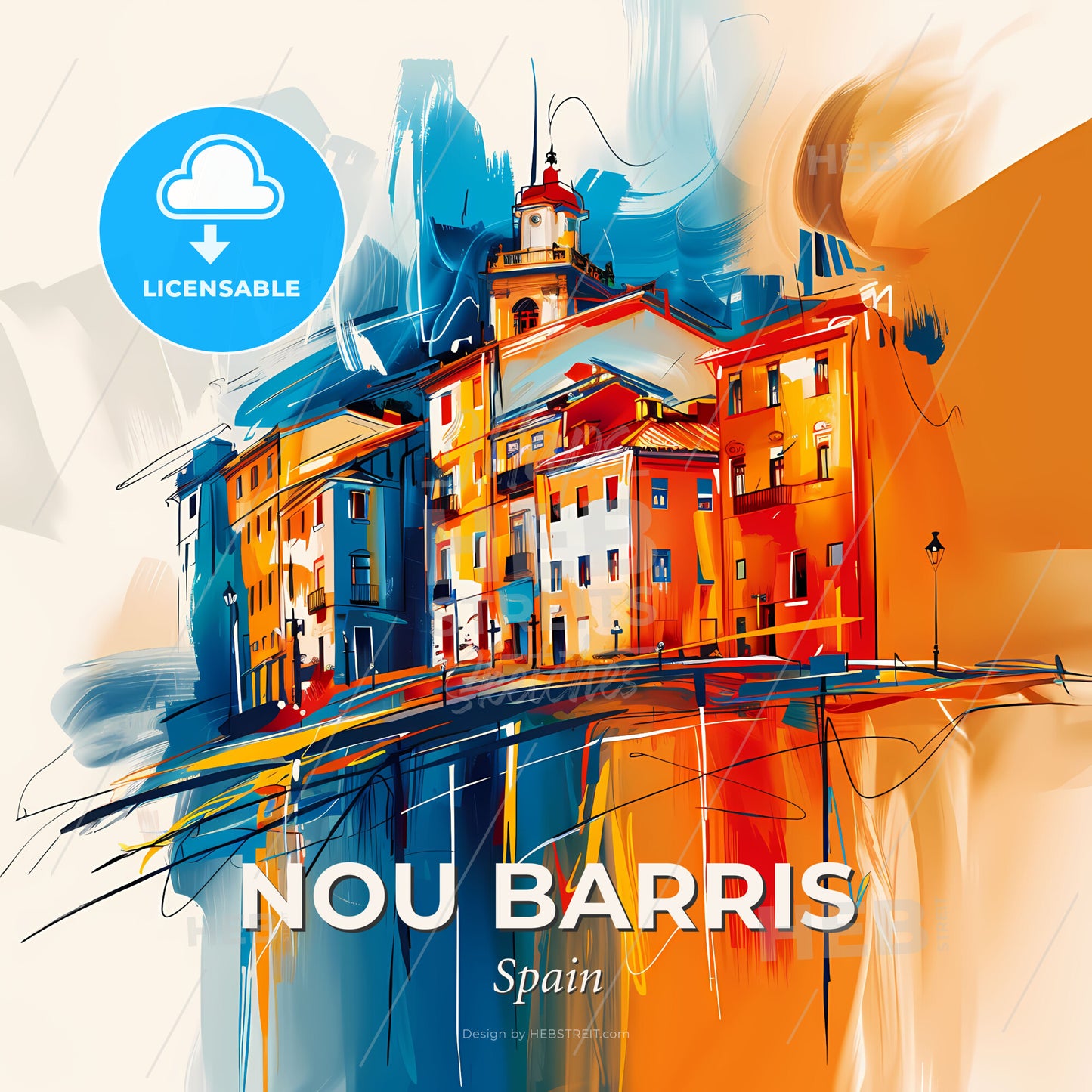 Vibrant Nou Barris, Spain - A Painting Of A Building - Square format print template