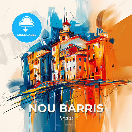 Vibrant Nou Barris, Spain - A Painting Of A Building - Square format print template