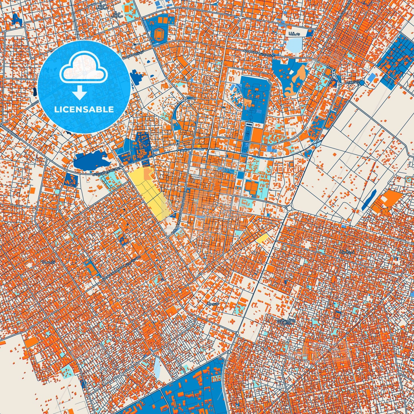 Colorful Nouakchott Street Map with Labels and Buildings