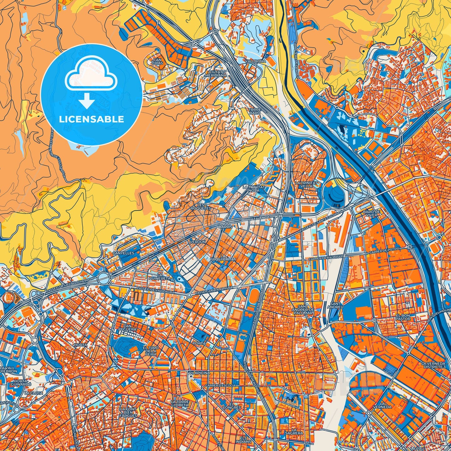 Colorful Nou Barris Street Map with Labels and Buildings