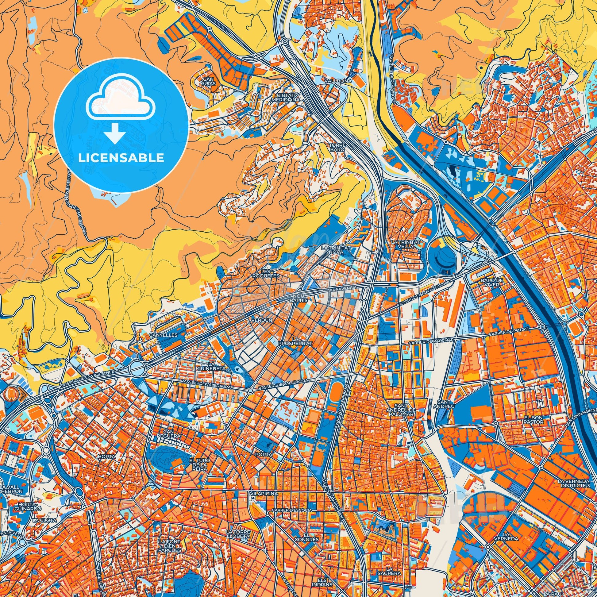 Colorful Nou Barris Street Map with Labels and Buildings