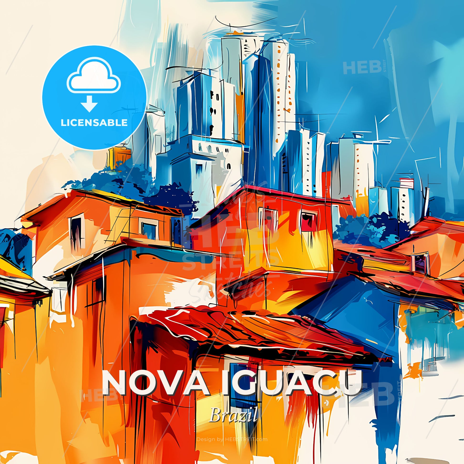 Vibrant Nova Iguacu, Brazil - A Painting Of Buildings And Buildings - Square format print template