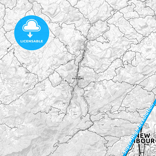 Nova Friburgo, Brazil light map with streetnames, citynames and districts