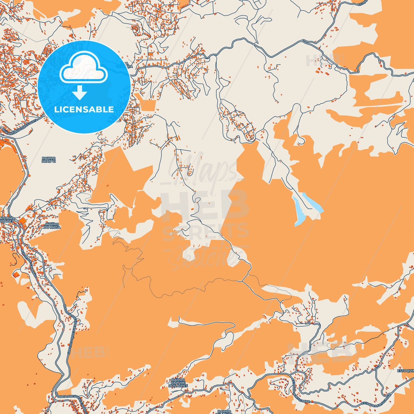 Colorful Nova Friburgo Street Map with Labels and Buildings