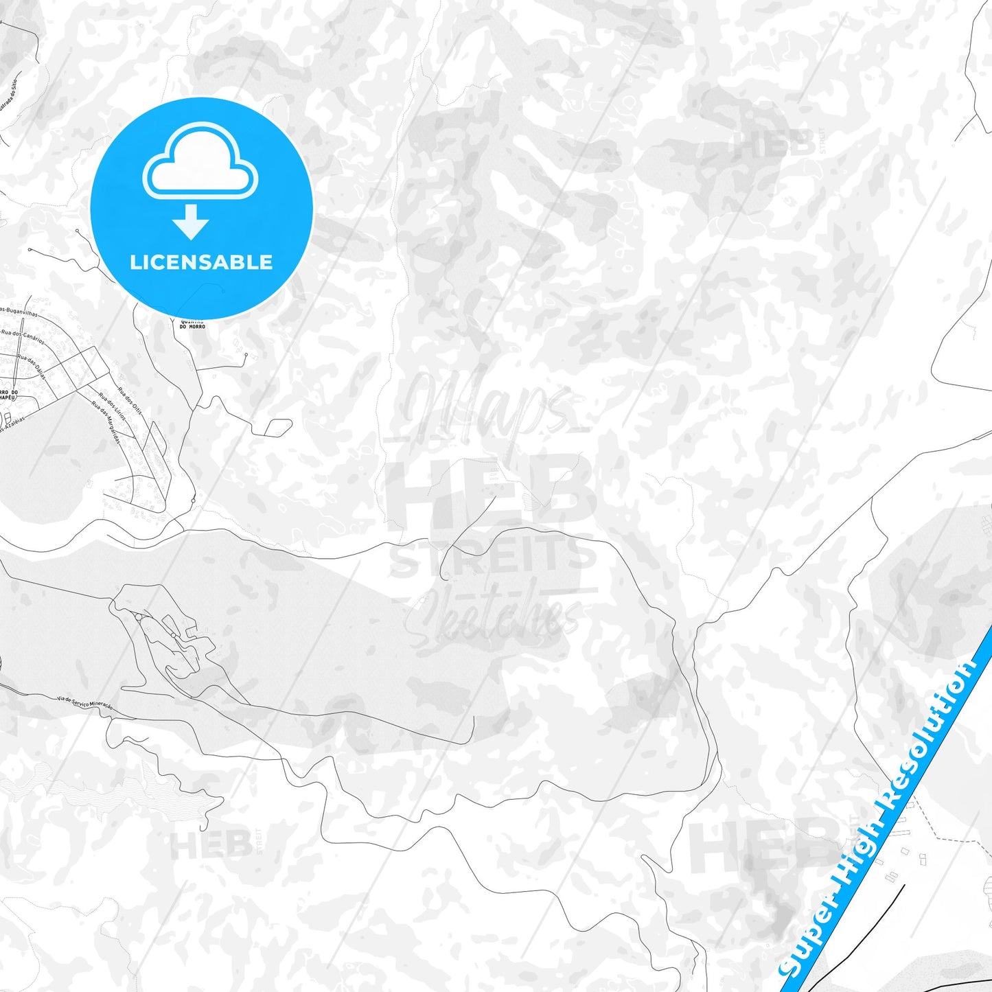 Nova Lima, Brazil Light Map with Street Names, City Names, and Districts