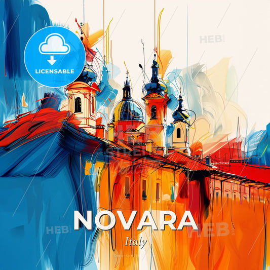 Vibrant Novara, Italy - A Painting Of A Building With Towers - Square format print template