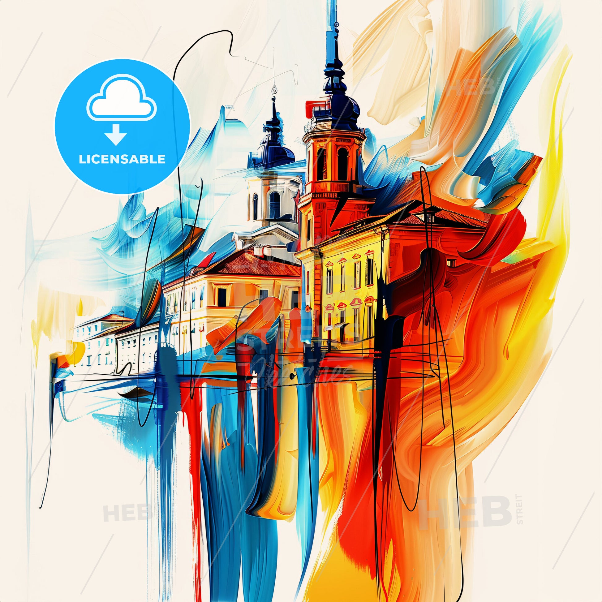 Vibrant Novara, Italy - A Painting Of Buildings And A Tower