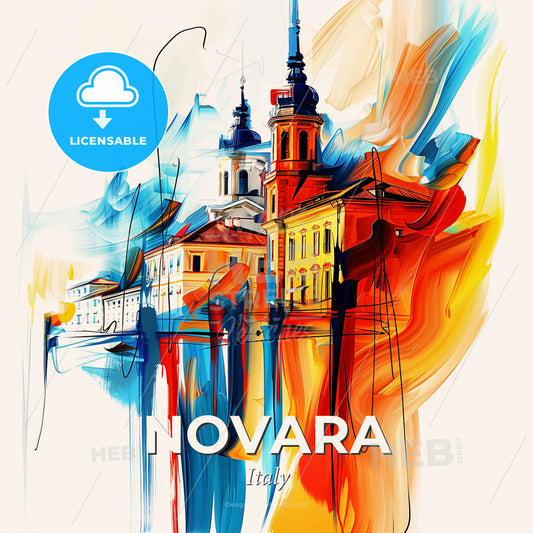 Vibrant Novara, Italy - A Painting Of Buildings And A Tower - Square format print template