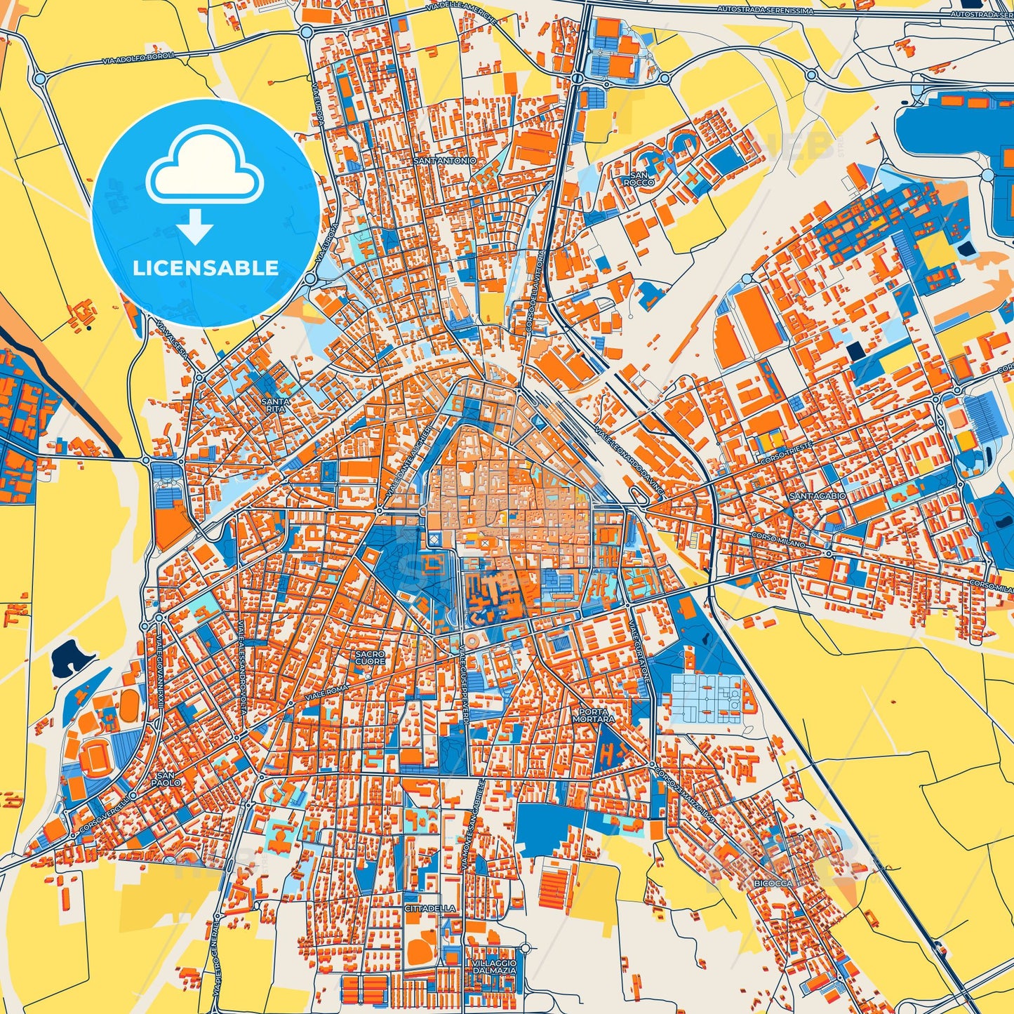 Colorful Novara Street Map with Labels and Buildings