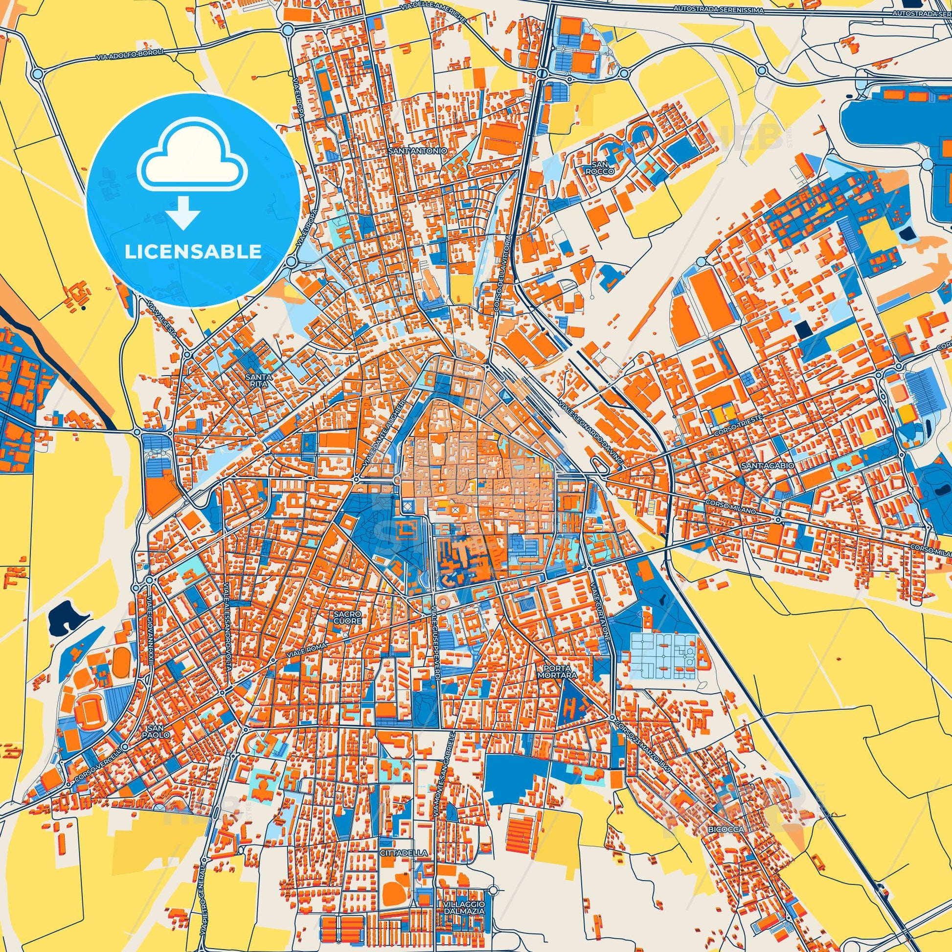 Colorful Novara Street Map with Labels and Buildings