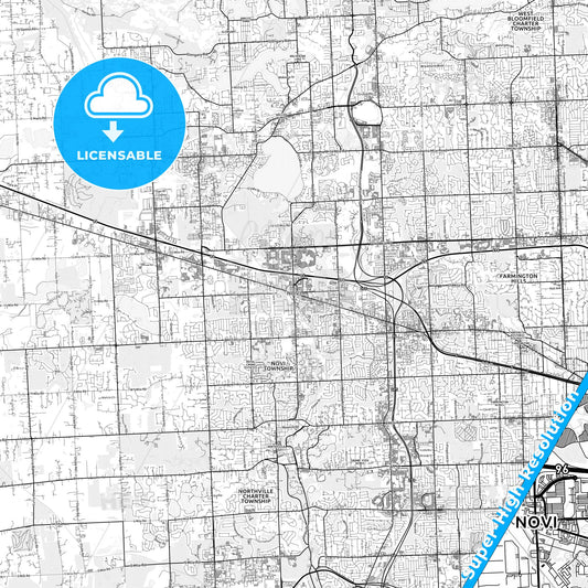 Novi, Michigan light map with streetnames, citynames and districts