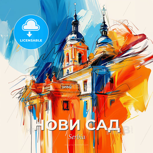 Vibrant Нови Сад, Serbia - A Painting Of A Building - Square format print template