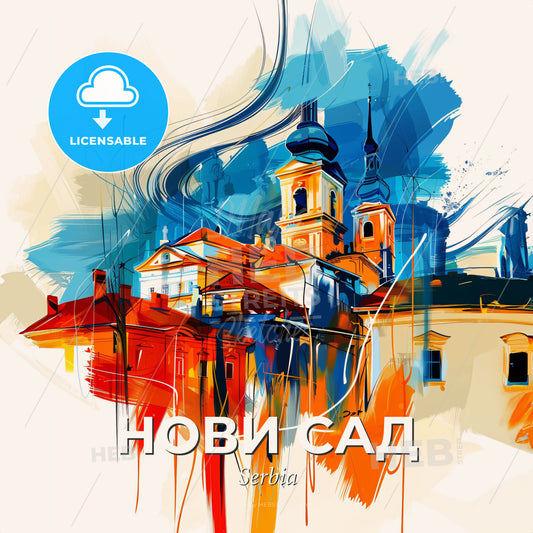 Vibrant Нови Сад, Serbia - A Painting Of A Building - Square format print template