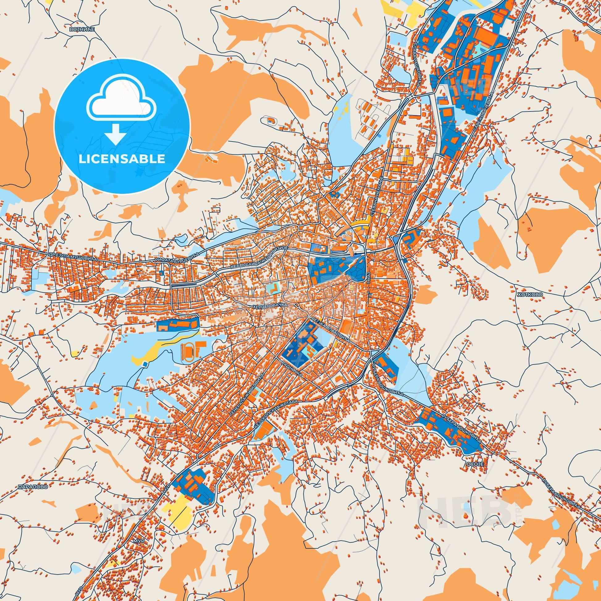 Colorful Novi Pazar Street Map with Labels and Buildings