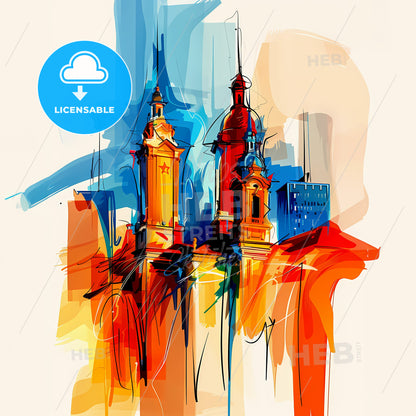 Vibrant Novo Hamburgo, Brazil - A Painting Of A Building With Towers