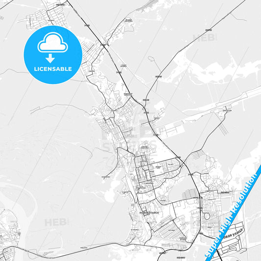 Novoaltaysk, Russia light map with streetnames, citynames and districts