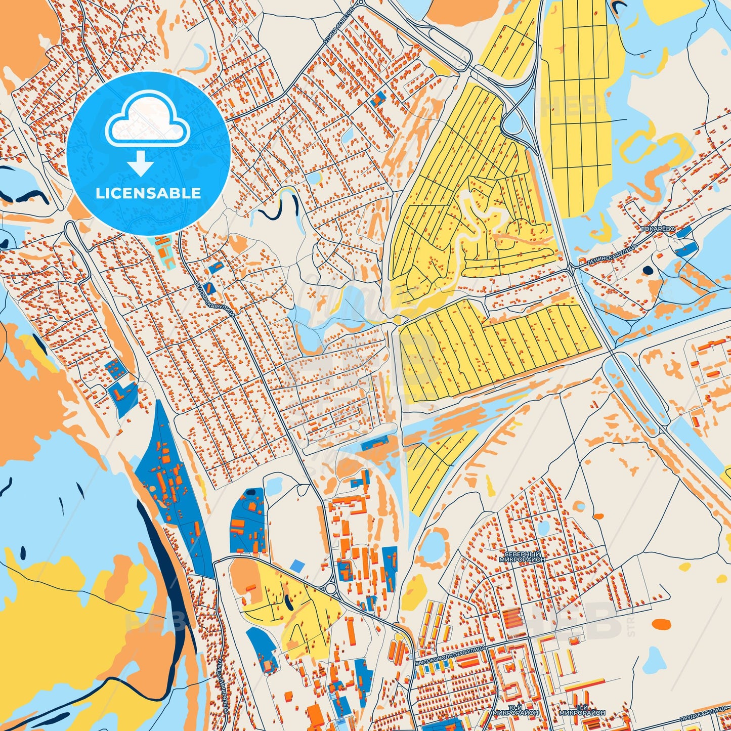 Colorful Novoaltaysk Street Map with Labels and Buildings